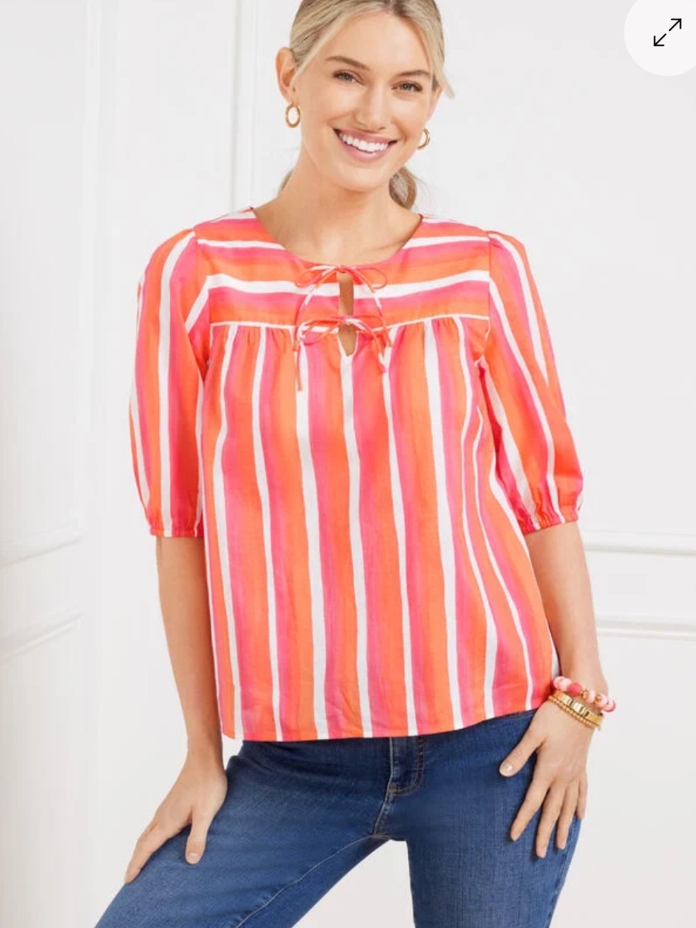 NWT Talbots TIE FRONT TOP - PAINTED STRIPE